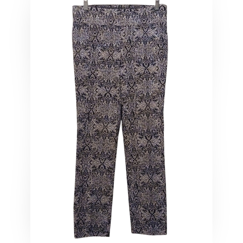 Jules & Leopold - Navy Blue & White Paisley Pants, Faux Back Pockets, Stretch... - Picture 2 of 8